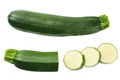 fresh green zucchini with slice isolated on white background. top view Royalty Free Stock Photo