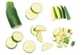 fresh green zucchini with slices isolated on white background. top view Royalty Free Stock Photo