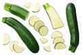 Fresh green zucchini with slices isolated on white background. top view Royalty Free Stock Photo