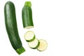 fresh green zucchini with slices isolated on white background. top view Royalty Free Stock Photo