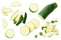 fresh green zucchini with slices isolated on white background. top view Royalty Free Stock Photo