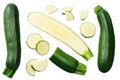 fresh green zucchini with slices isolated on white background. top view Royalty Free Stock Photo