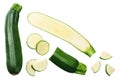 fresh green zucchini with slices isolated on white background. top view Royalty Free Stock Photo