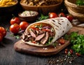fresh grilled beef in Turkish style or with Arabic chicken, shawarma, doner sandwich with delicious ingredients and Royalty Free Stock Photo