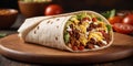 fresh grilled donner or shawarma beef wrap roll hot ready to serve and eat as dark background