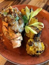 Fresh Grilled Lobster Tail with Blackened Corn on the Cob Royalty Free Stock Photo