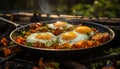 Fresh grilled meat on a rustic plate, cooked outdoors generated by AI