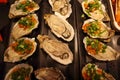 Fresh grilled oysters as street food in Hangzhou city Royalty Free Stock Photo