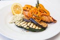 Fresh grilled salmon fillet with vegetables