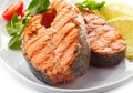 Fresh grilled salmon steak slices Royalty Free Stock Photo