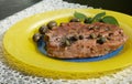 Fresh grilled tuna served in yellow plate