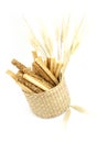 Fresh grissini bread sticks in a basket