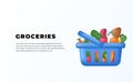 Fresh Groceries retail product shopping in the blue cart vegetable, fruit, milk, bread Royalty Free Stock Photo
