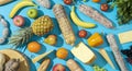 Fresh grocery shopping products background