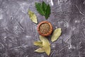 Fresh, ground and dried bay leaf Royalty Free Stock Photo