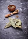 Fresh, ground and dried bay leaf Royalty Free Stock Photo