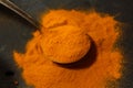 Fresh ground Turmeric powder close up view