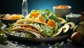 Fresh guacamole on a taco, a healthy and delicious meal generated by AI Royalty Free Stock Photo