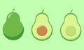 Fresh half avocado isolated on white background. Organic food. Cartoon style. Vector illustration for design Royalty Free Stock Photo