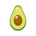 Fresh half avocado isolated on white background. Organic food. Cartoon style. Vector illustration for design. Royalty Free Stock Photo