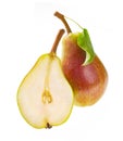 Fresh half cut of a sweet red green pear. Isolated on white back Royalty Free Stock Photo