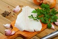 Fresh halibut fillet with seasonings Royalty Free Stock Photo