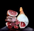 Fresh ham, sausage and axunge Royalty Free Stock Photo