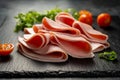 fresh ham slices, over dark background Royalty Free Stock Photo