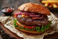 Fresh Hamburger With Onions, Lettuce, and Tomato Royalty Free Stock Photo