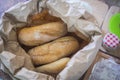 Fresh hand made bread inside a paper bag