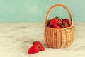 Fresh Harvest Red Strawberries in Wicker Basket Royalty Free Stock Photo