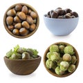 Fresh hazelnuts isolated on white background. Hazelnuts in a bowl with copy space for text. Hazelnut close-up. Royalty Free Stock Photo