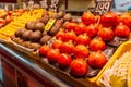Fresh healthy bio fruits and vegetables on Bremen farmer agricultural market in Spain Royalty Free Stock Photo