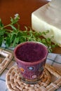 Healthy fresh smoothie with blueberry and papaya fruits.