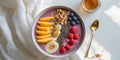 Fresh Healthy Breakfast Smoothie Bowl Flat Lay Royalty Free Stock Photo