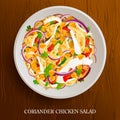 Fresh and Healthy Coriander Chicken Salad on wooden background Royalty Free Stock Photo