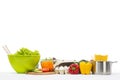 Fresh and healthy food collage on white Royalty Free Stock Photo