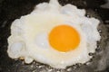 Fried egg fries on one side in the pan Royalty Free Stock Photo