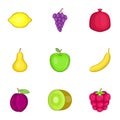 Fresh healthy fruit icons set, cartoon style Royalty Free Stock Photo