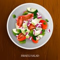 Fresh and Healthy Israeli Salad on wooden background