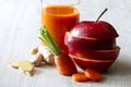 Fresh, healthy juice with carrot, apple and ginger