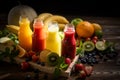 Fresh and Healthy Juices Fruits. Various freshly squeezed fruits and vegetables juices