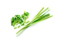 Fresh healthy organic green vegetable garlic chives, chinese chive sliced, green herb isolated on white background Royalty Free Stock Photo