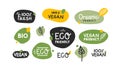 Fresh healthy organic vegan food logo labels and tags. Vector hand drawn illustration. Vegetarian eco green concept Royalty Free Stock Photo