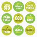 Fresh healthy organic vegan food logo labels and tags. Vector hand drawn illustration. Vegetarian eco green concept