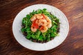 Fresh Healthy Prawns black rice salad on white plate Royalty Free Stock Photo