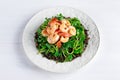 Fresh Healthy Prawns black rice salad on white plate Royalty Free Stock Photo