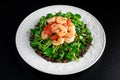 Fresh Healthy Prawns black rice salad on white plate Royalty Free Stock Photo