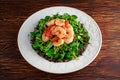 Fresh Healthy Prawns black rice salad on white plate Royalty Free Stock Photo