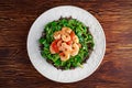 Fresh Healthy Prawns black rice salad on white plate Royalty Free Stock Photo